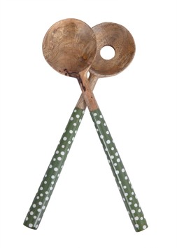 Mango Wood Spotted Salad Servers Green £14.99