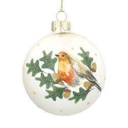 Pale gold robin glass bauble