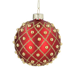 Red-gold trellis & beads glass bauble