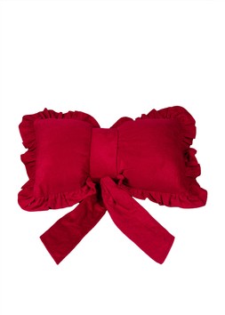 Red Velvet Ruffle Bow Cushion