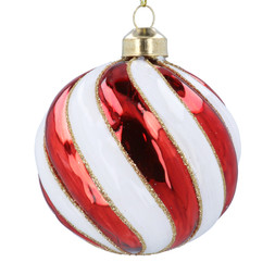 Red-white swirl glass bauble