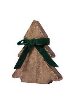 Wooden Tree Decoration With Green Bow