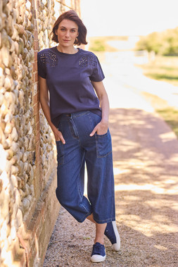 Broderie Detail T-Shirt £15 & Barrel Leg Jeans £24