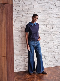 Denim Collared Top £22, Flared Jeans £25