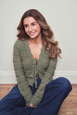 Womens Khaki Crochet Tie Cardigan