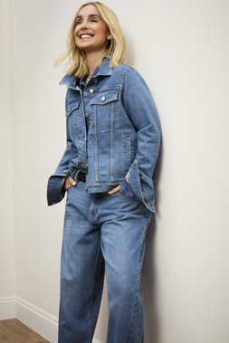 Womens Mid Blue Cotton Barrel Leg Jeans