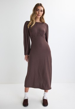 Mocha Polka Dot Jersey Dress