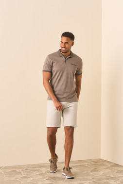 Mens Brown Ditsy Polo Shirt £18 & Mens Ecru Smart Chino Shorts £18