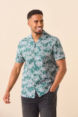 Mens Teal Palm Tree Cotton Shirt £16