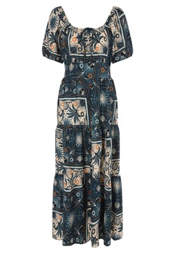 Womens Blue Palm Print Milkmaid Dress £28