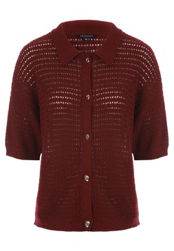 Womens Burgundy Crochet Gold Button Cardigan £20