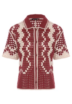 Womens Burgundy Crochet Knit Patterned Shirt £24