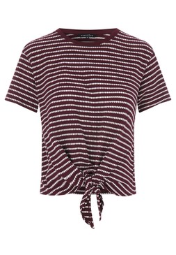 Womens Burgundy Stripe Textured Front Knot T-Shirt £12