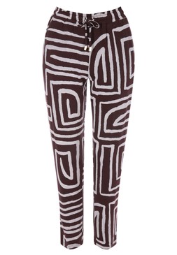 Womens Chocolate Brown Abstract Print Relaxed Trousers £16
