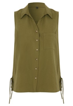 Womens Dark Green Sleeveless Tie Detail Shirt £16