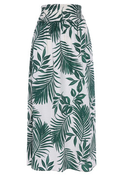 Womens Green Leaf Print Shirred Waist Skirt £20