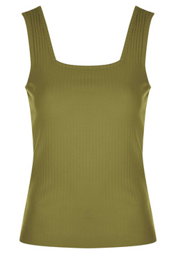 Womens Green Ribbed Square Neckline Vest Top £10
