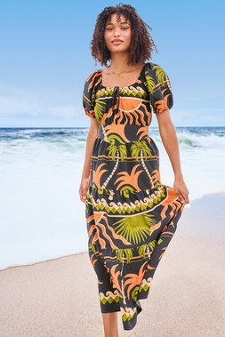 Womens Orange Abstract Print Milkmaid Dress £22.40