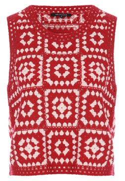 Womens Red Crochet Patchwork Tank Jumper £20
