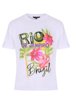 Womens White Rio Floral Print Cotton T-Shirt £12