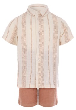 Younger Boys Rust Stripe Cheesecloth Shirt & Shorts Set £14