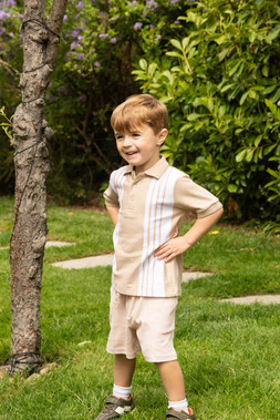 Younger Boys Stone Stripe Polo Shirt & Shorts Set £12 4