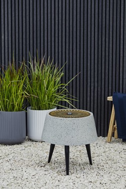 SOLIS WATER FEATURE ON BLACK LEGS WITH LIGHT DISPLAYIN TERRAZZO AND BRASS &pound;249.99