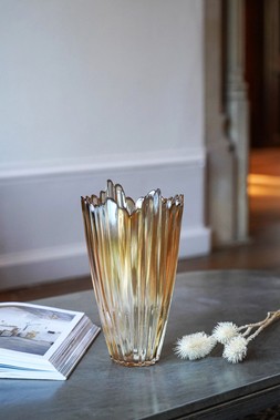 Amber Rippled Glass Vase H20cm W14cm &pound;19.99