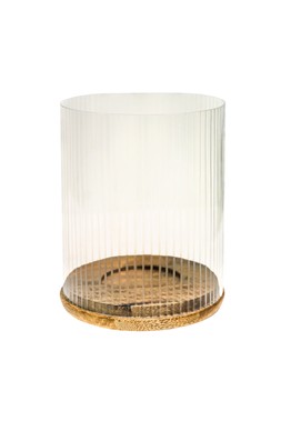 Amelia Ribbed Glass Wooden Candle Holder &pound;39.99