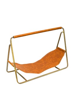 CONTEMPORARY ANTIQUE BRASS LOG HOLDER WITH HANGING LEATHER £124.99