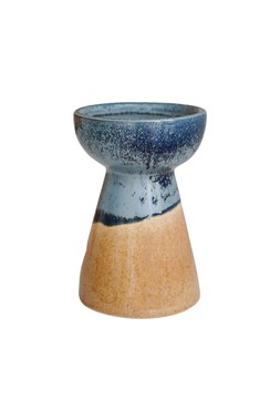 DIPPED BOWEN PILLAR CANDLE HOLDER BLUE AND BROWN H22CM D9CM £22.99
