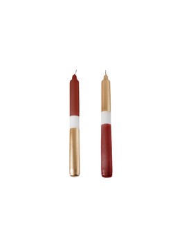 DIPPED GOLD IVORY BORDEAUX COLOUR CANDLES SET OF 2 £9.99
