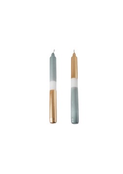 DIPPED GOLD IVORY SAGE COLOUR CANDLES SET OF 2 £9.99