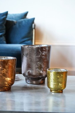 METALLIC GLASS HOLDER IND BRONZE COPPER, GOLD AND BRONZE £12.99 TO 24.99