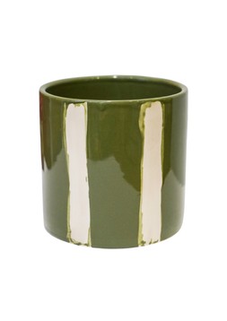 MULBERRY OLIVE PAINTED STRIPE PLANTER H13CM D13.5CM