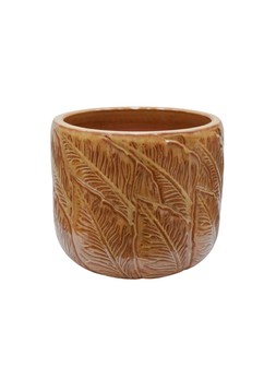 OUTDOOR EDEN MUSTARD GLAZED LEAF PLANTER H21CM D24CM £19.99