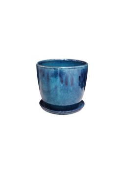 OUTDOOR BLUE GLAZE POT AND SAUCER H20CM D22CM &pound;24.99 (OBGPS22)