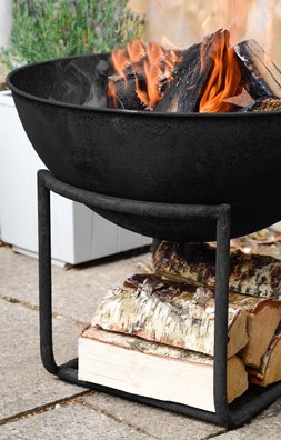 OUTDOOR CAST IRON FIRE PIT ON STAND IN BLACK IRON H45CM W56CM &pound;239.99
