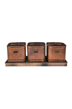 OUTDOOR HAMPTON COPPER SET OF 3 HERB PLANTERS WITH TRAY INDIVIDUAL PLANTER - D13CM &pound;49.99 (OHCPHS3)