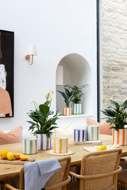 PAROS PAINTED STRIPE PLANTERS in YELLOW, ORANGE, GREEN & BLUE £14.99. - £18.99 Each