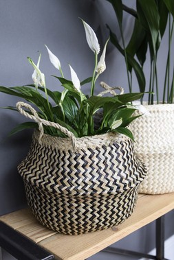 Seagrass Chevron Black Lined Basket Medium H30cm D35cm &pound;29.99