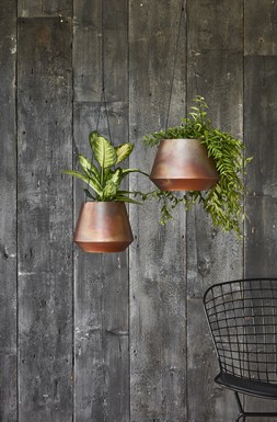 Soho Aged Copper Hanging Planter With Leather Strap H15cm D19cm &pound;29.99