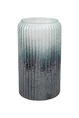 Verre Frosted Ribbed Glass Atlantic Blue Tall Vase H30cm W20cm &pound;49.99