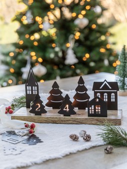 Christmas at Ivyline 2025 - WOODEN ADVENT TEALIGHT HOLDER WITH METAL ACCESSORIES H24CM D32CM