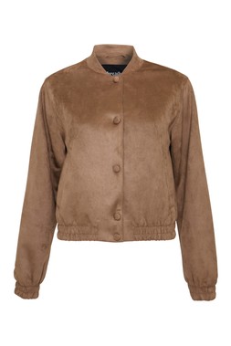 Taupe Faux Suede Bomber Jacket