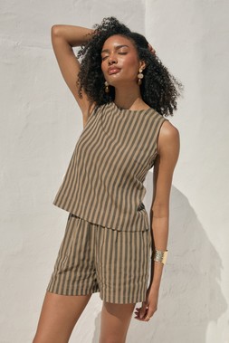 Chocolate Brown Stripe Shell Top