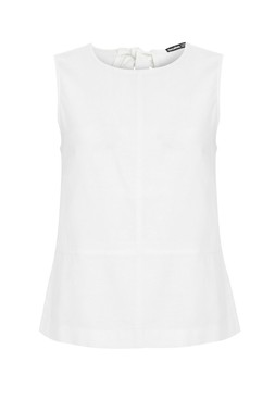 White Linen Blend Tie-Back Shell Top