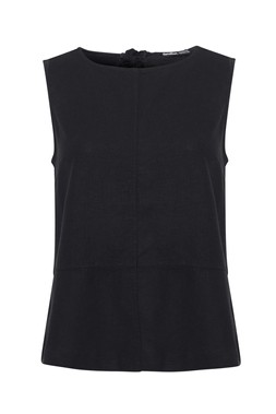 Black Linen Blend Tie-Back Shell Top