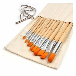 12 Nylon Paint Brushes In Canvas Holder 606832 1000 1