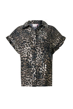 Khaki Cheetah Frill Sleeve Shirt 0016